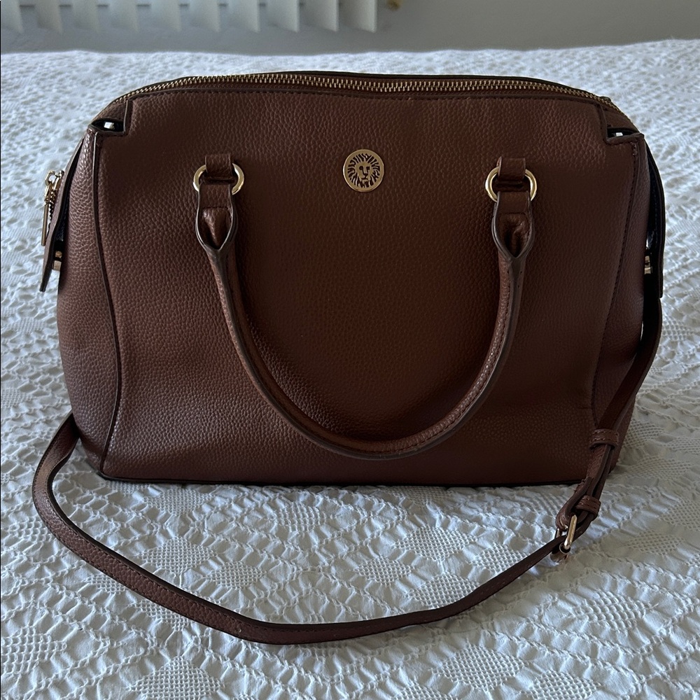 Anne Klein Brown Satchel with Gold Details